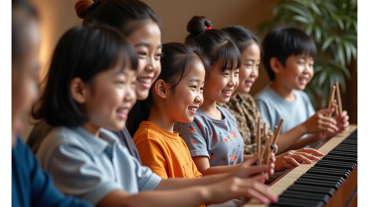 멜로디 마인드 학생과 선생님이 함께 즐겁게 음악을 연주하는 모습