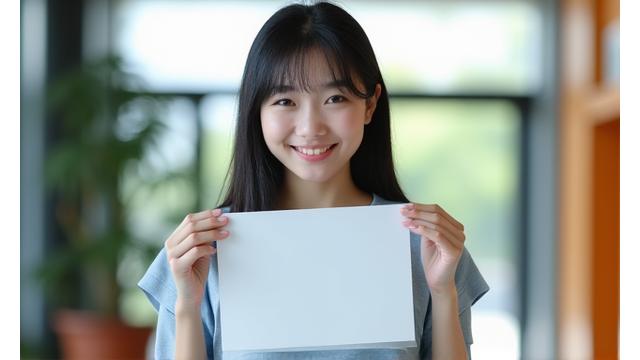 대학 합격 통지서를 들고 환하게 웃는 학생